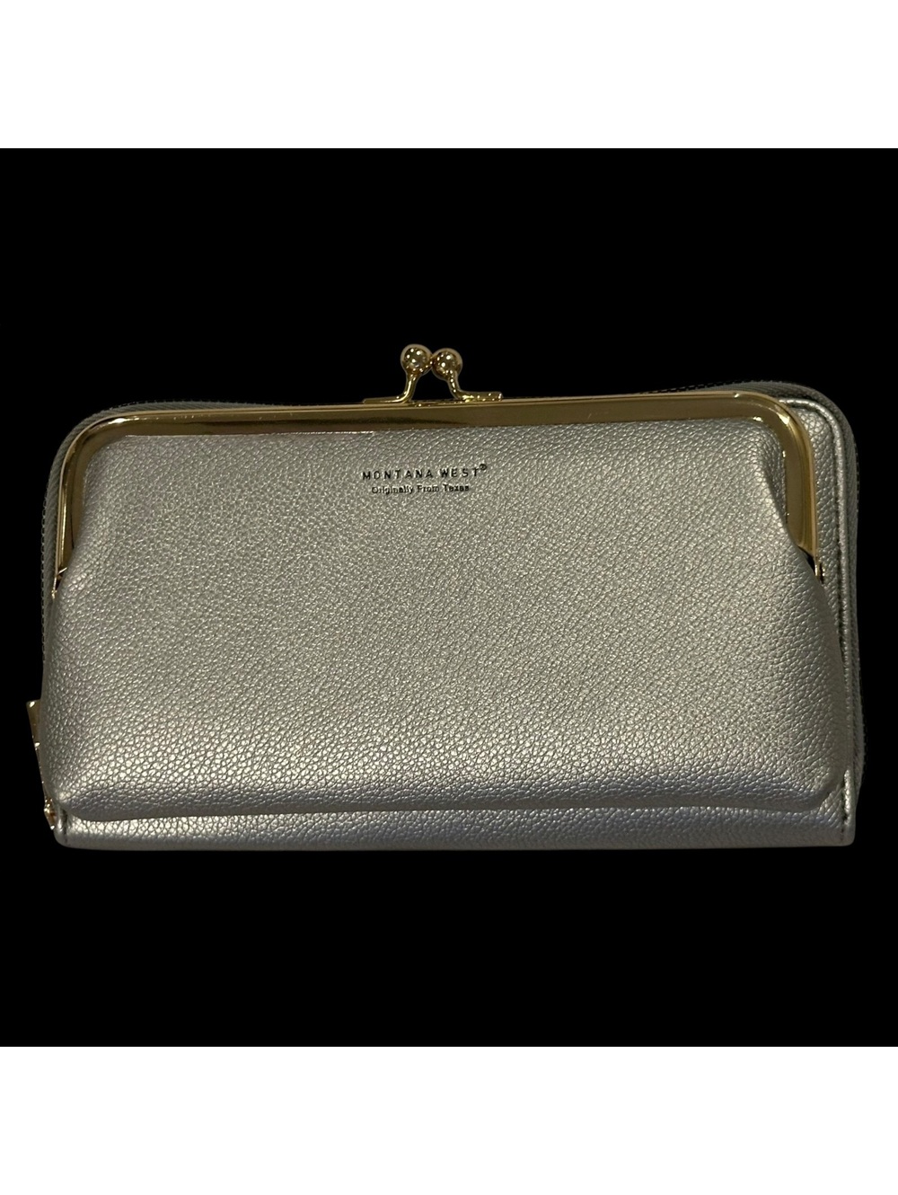 Montana West MWC-121PT Metallic Pewter Crossbody Wallet Kiss Lock Gold Tone NWT